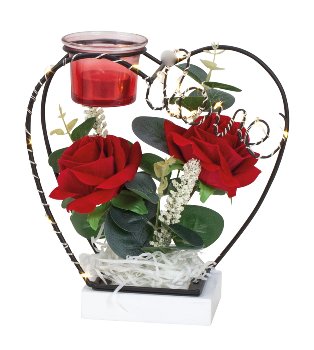 Metalldeko mit roten Rosen und LED-Licht