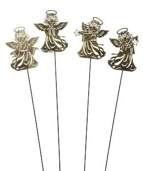 Metal angel decoration gold with stick