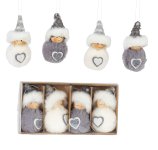 Wooden doll grey/white with fabric dress