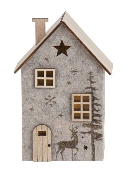 Wooden house with cream felt cover