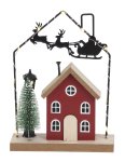 Wooden house with metal xmas deco &