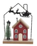 Wooden house with metal xmas deco &