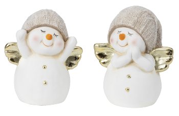 Snowman with brown hat & golden angel