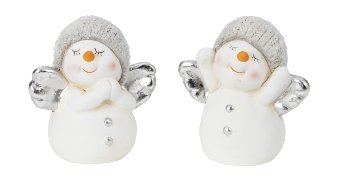 Snowman with grey hat & silver angel