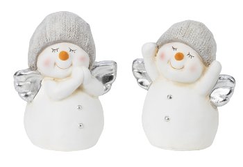 Snowman with grey hat & silver angel
