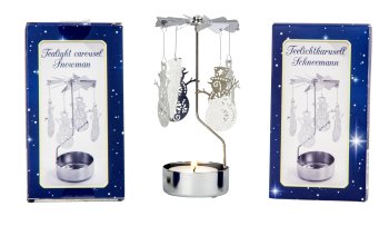 Rotary metal tealight holder snowman