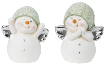 Snowman with green hat & silver angel