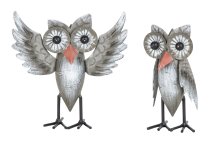 Metal owl grey for standing h=14+15cm