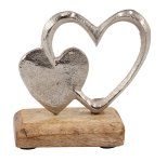 Metal double heart on wooden base