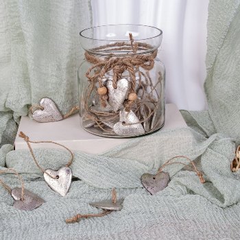 Metal hearts 3,5x3cm silver with string