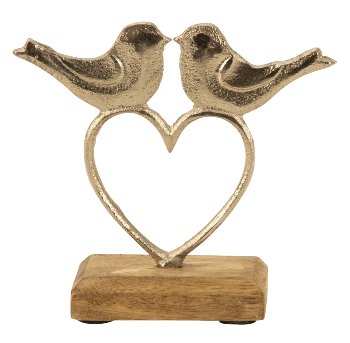 Metal heart with birds on wooden base