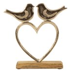 Metal heart with birds on wooden base