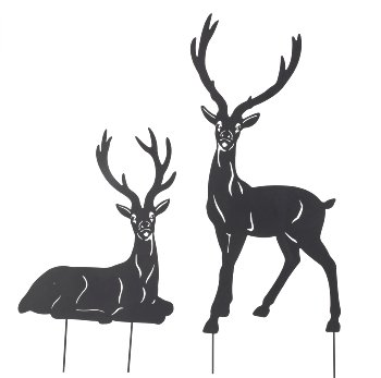 Metal reindeer black standing & lying,