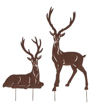 Metal reindeer rust standing & lying,