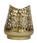 Candle holder golden metal with glass