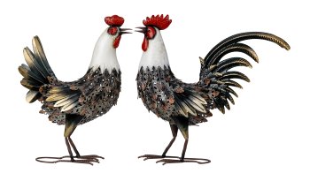 Metal cock and hen standing h=44cm