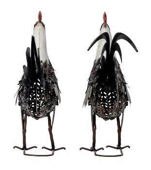 Metal cock and hen standing h=44cm