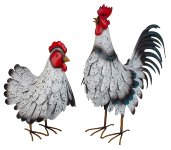 Metal cock and hen spotted standing