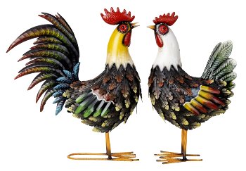 Metal cock and hen standing h=44+46cm