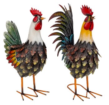 Metal cock and hen standing h=44+46cm