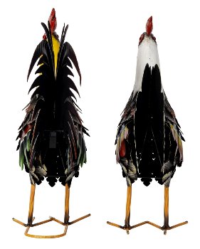 Metal cock and hen standing h=44+46cm