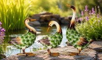 Metal duck with leaf finish standing