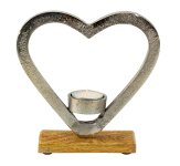 Heart on wooden base f. T-light h=15cm