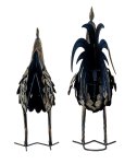 Metal cock and hen standing blue/golden