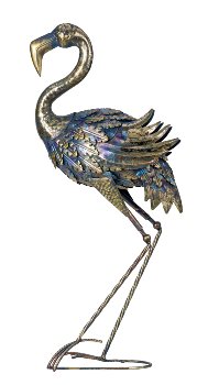 Metal flamingo standing blue/golden
