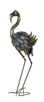 Metal flamingo standing blue/golden