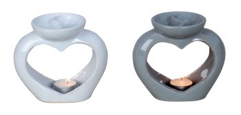 Oil burner heart shape white & grey with