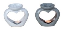 Oil burner heart shape white & grey with