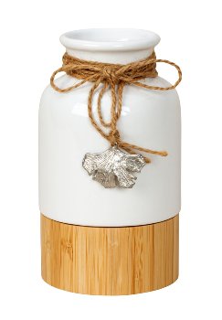 Vase mit Holzboden & silbernen