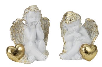 Engel sitzend mit goldenem Herz