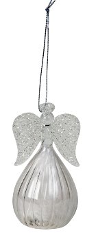 Glass angel with feather inside h=10cm