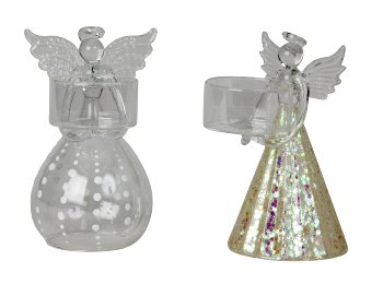 Glass angel standing with glass T-light