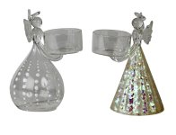 Glass angel standing with glass T-light