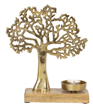 Lebensbaum gold auf Holzsockel mit