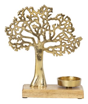 Lebensbaum gold auf Holzsockel mit