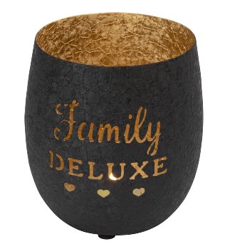 Metal T-light holder black/gold "Family"