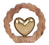 Wooden decoration with golden heart for