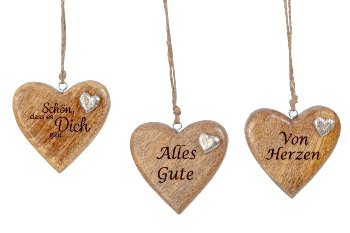 Wooden heart decoration for hanging