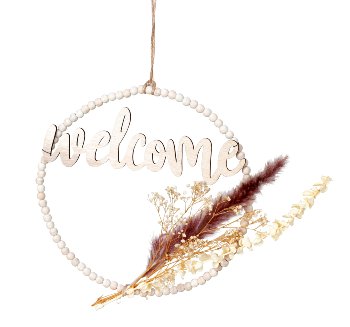 Wooden pearl wreath "Welcome" with