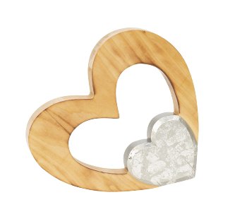 Wooden heart with silver heart for