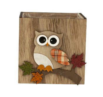 Wooden box with owl-autumn decoration