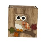 Wooden box with owl-autumn decoration