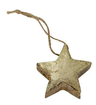Holzstern mit Goldfolie 5x5cm mit Schnur