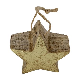 Holzstern mit Goldfolie 5x5cm mit Schnur