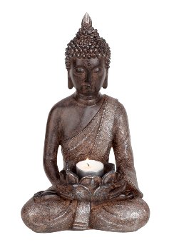 Buddha sitzend braun mit Teelichthalter