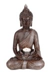 Buddha sitzend braun mit Teelichthalter